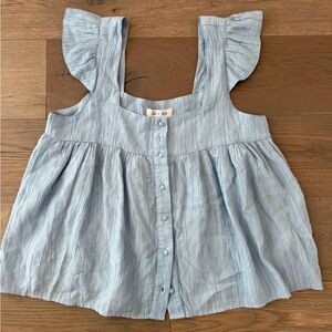 Light Blue Ruffle Sleeve Top